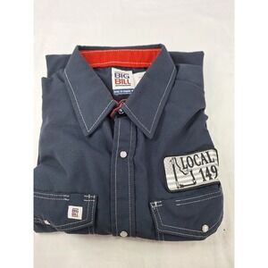 Big Bill Mens Navy Blue Pearl Snap Work Shirt Local 149 Patch Size L Tall 247RS